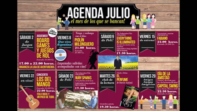 Calendario de actividades de julio.