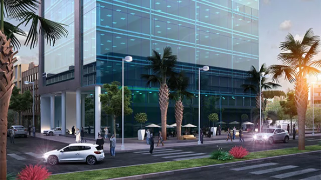 La imponente fachada del edificio.