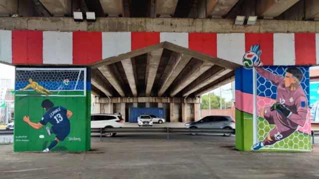 El mural que todos frenan a mirar: Canale y Orlando Gill ya tienen su homenaje en el Superviaducto de Madame Lynch